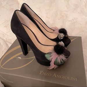 NEW ENZO Angiolini Velvet Platform jeweled Heels 4